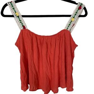 Sadie & Sage Festival Cottagecore Crocheted Floral Boho Cropped Tank Top Orange